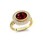 Vintage Style Elongated Oval Garnet Halo Diamond Twisted Ring - GeumJewels