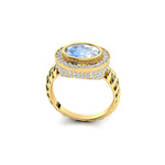 Vintage Style Elongated Oval Moonstone Halo Diamond Twisted Ring - GeumJewels