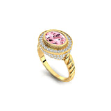 Vintage Style Elongated Oval Morganite Halo Diamond Twisted Ring - GeumJewels
