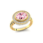 Vintage Style Elongated Oval Morganite Halo Diamond Twisted Ring - GeumJewels