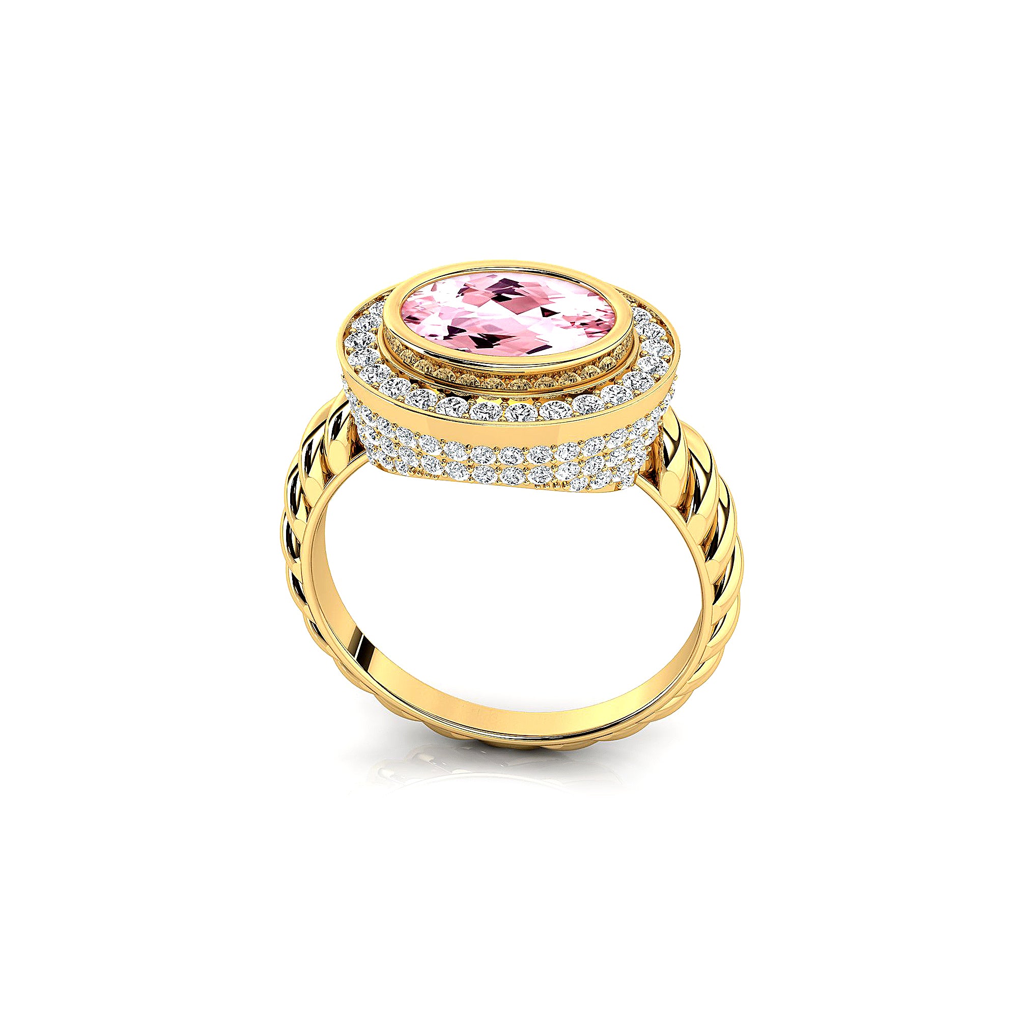 Vintage Style Elongated Oval Morganite Halo Diamond Twisted Ring - GeumJewels