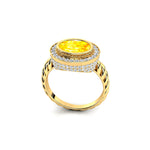 Vintage Style Elongated Oval Yellow Sapphire Halo Diamond Twisted Ring - GeumJewels