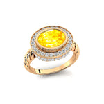 Vintage Style Elongated Oval Yellow Sapphire Halo Diamond Twisted Ring - GeumJewels