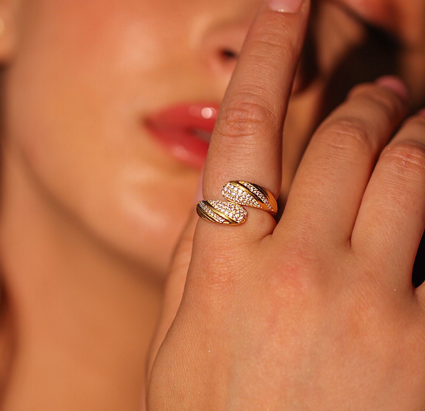 Art Deco Inspired Diamond Anniversary Open Ring - GeumJewels
