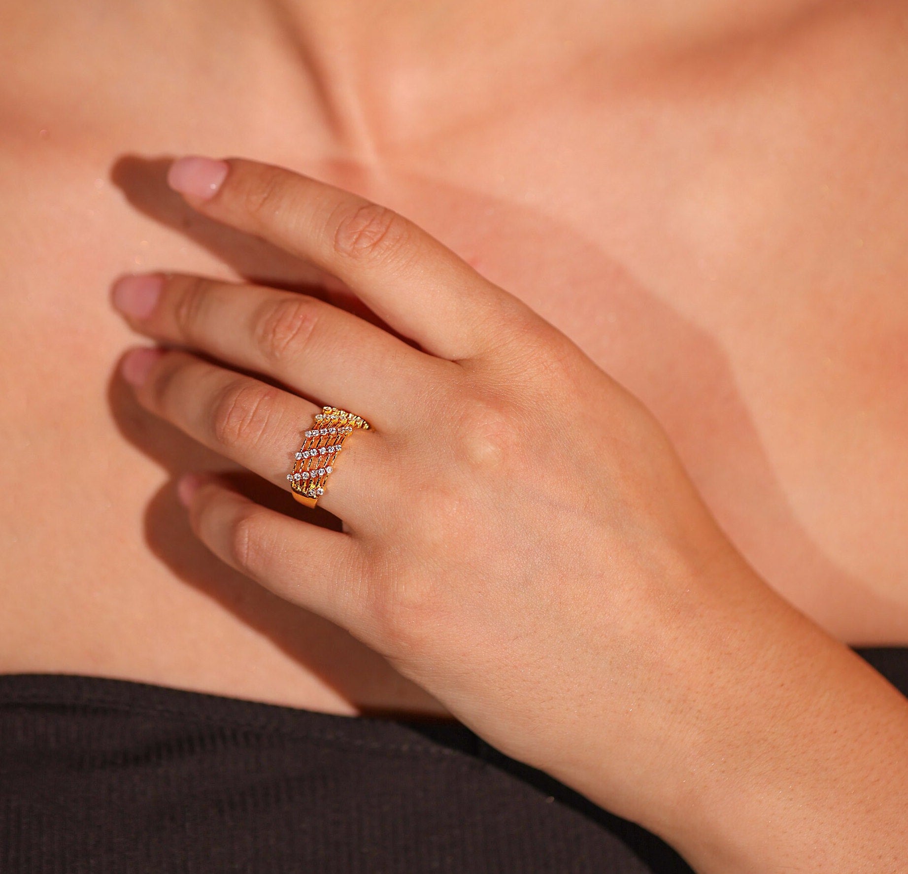 Six Row Diamond Half Eternity Diamond Ring - GeumJewels