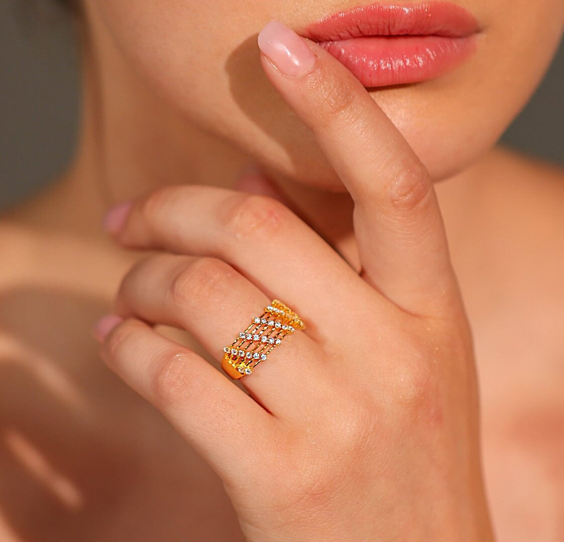 Six Row Diamond Half Eternity Diamond Ring - GeumJewels