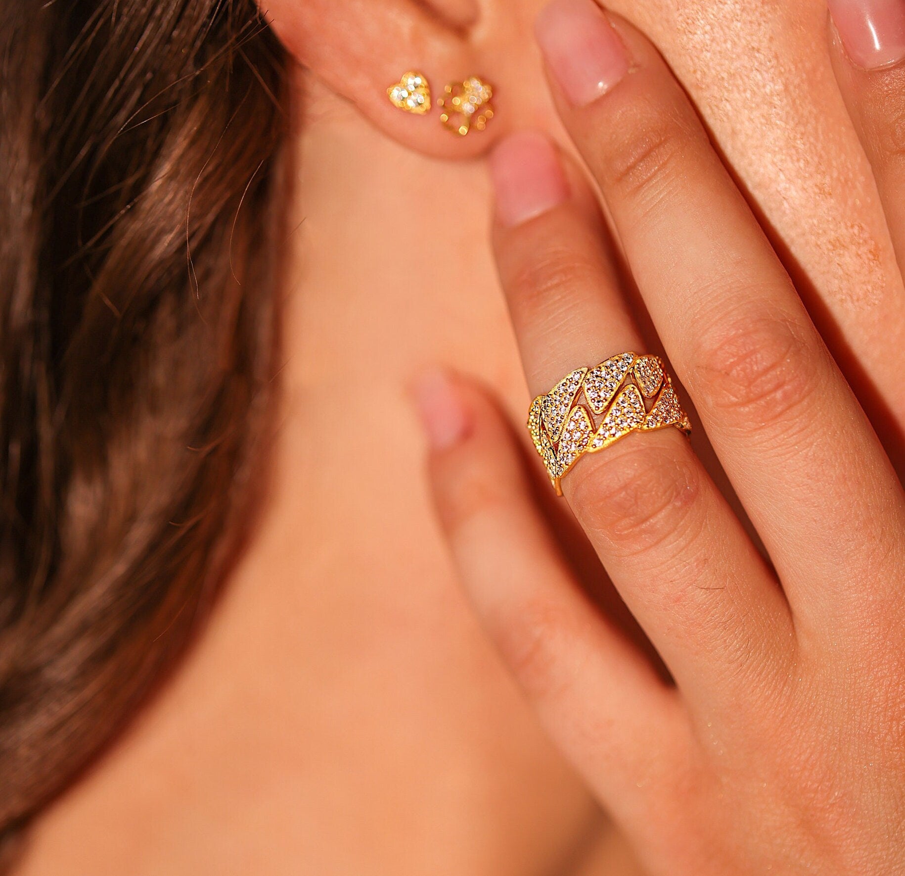 Thick Gold Cuban Diamond Ring in Solid Gold - GeumJewels