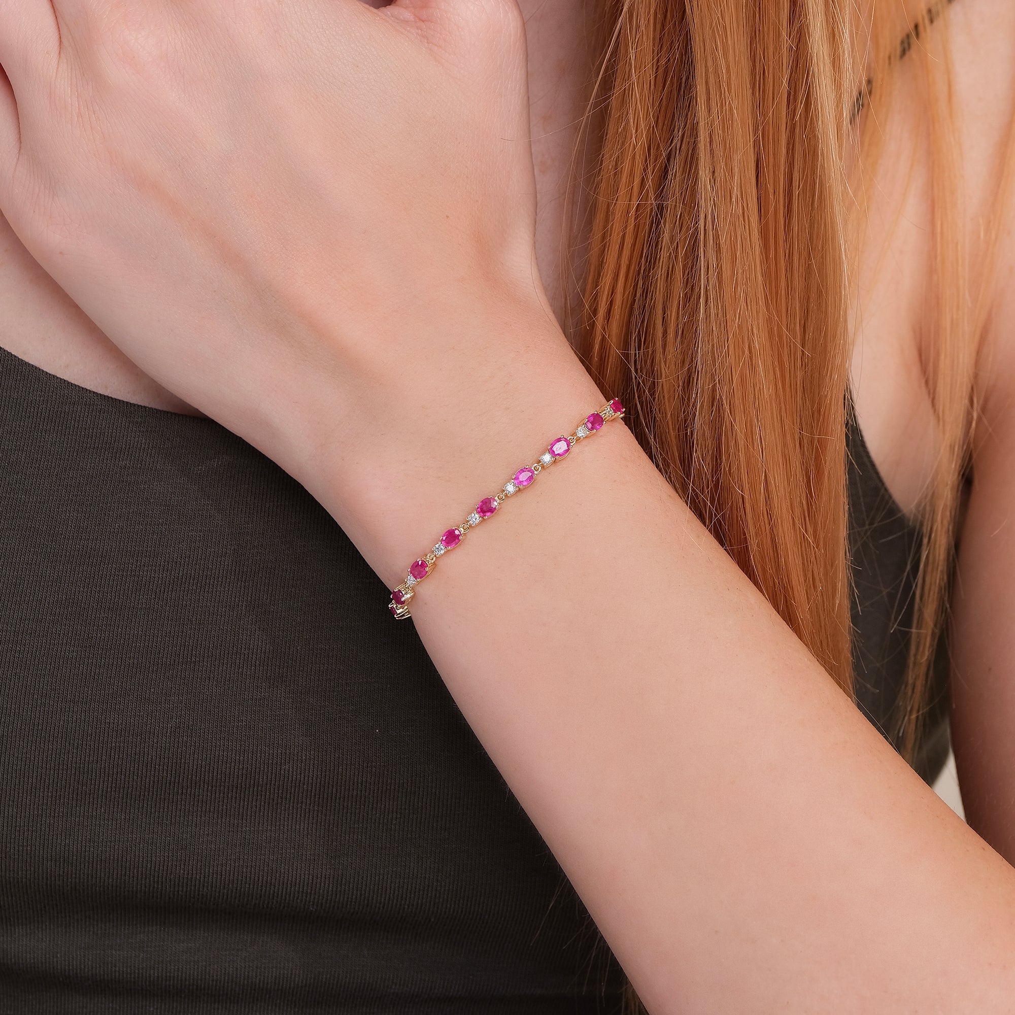 Ruby Diamond Garland Eternity Bracelet - GeumJewels