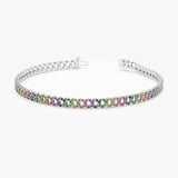 Rainbow Sapphire Cuban Chain Bracelet - 3 mm - GeumJewels