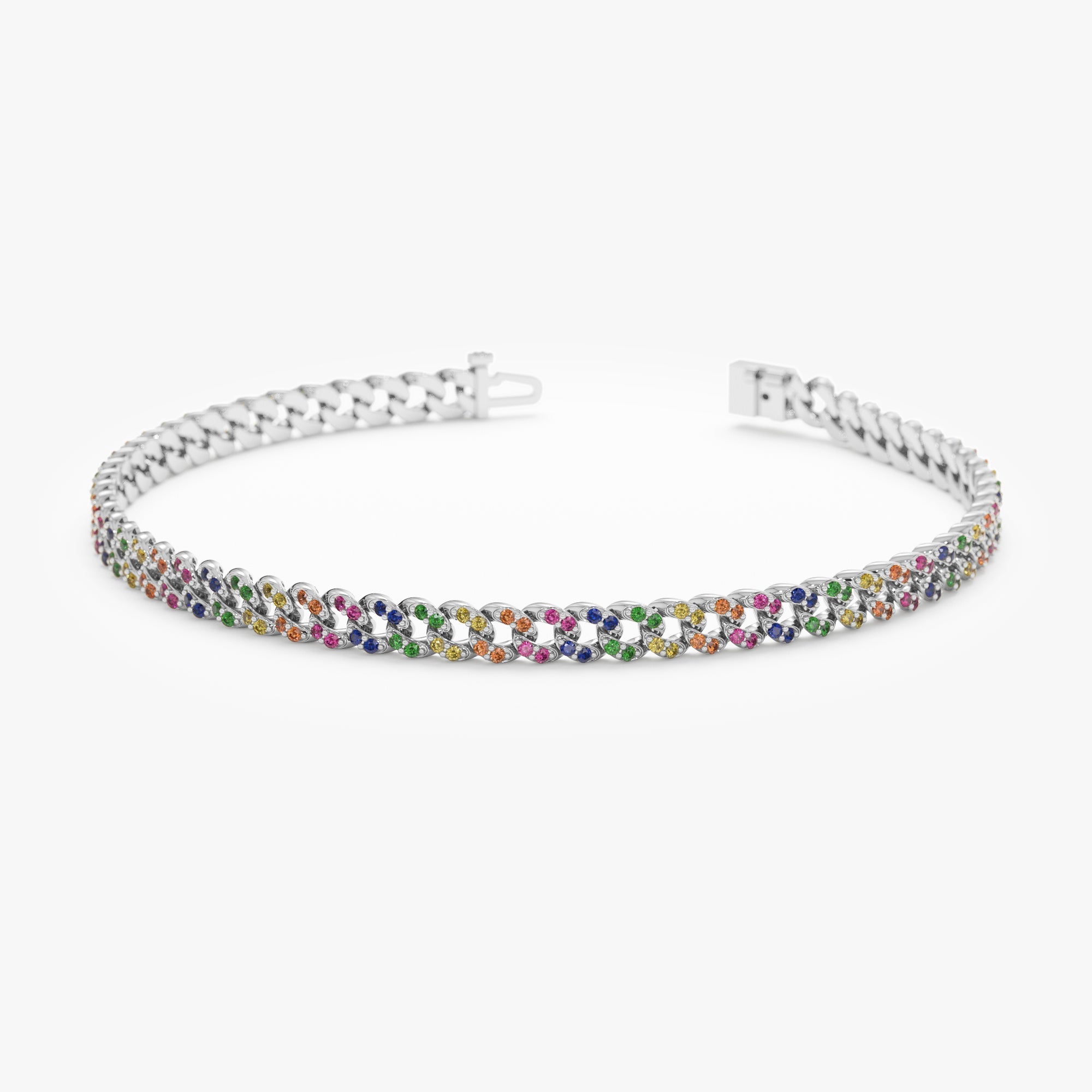 Rainbow Sapphire Cuban Chain Bracelet - 3 mm - GeumJewels