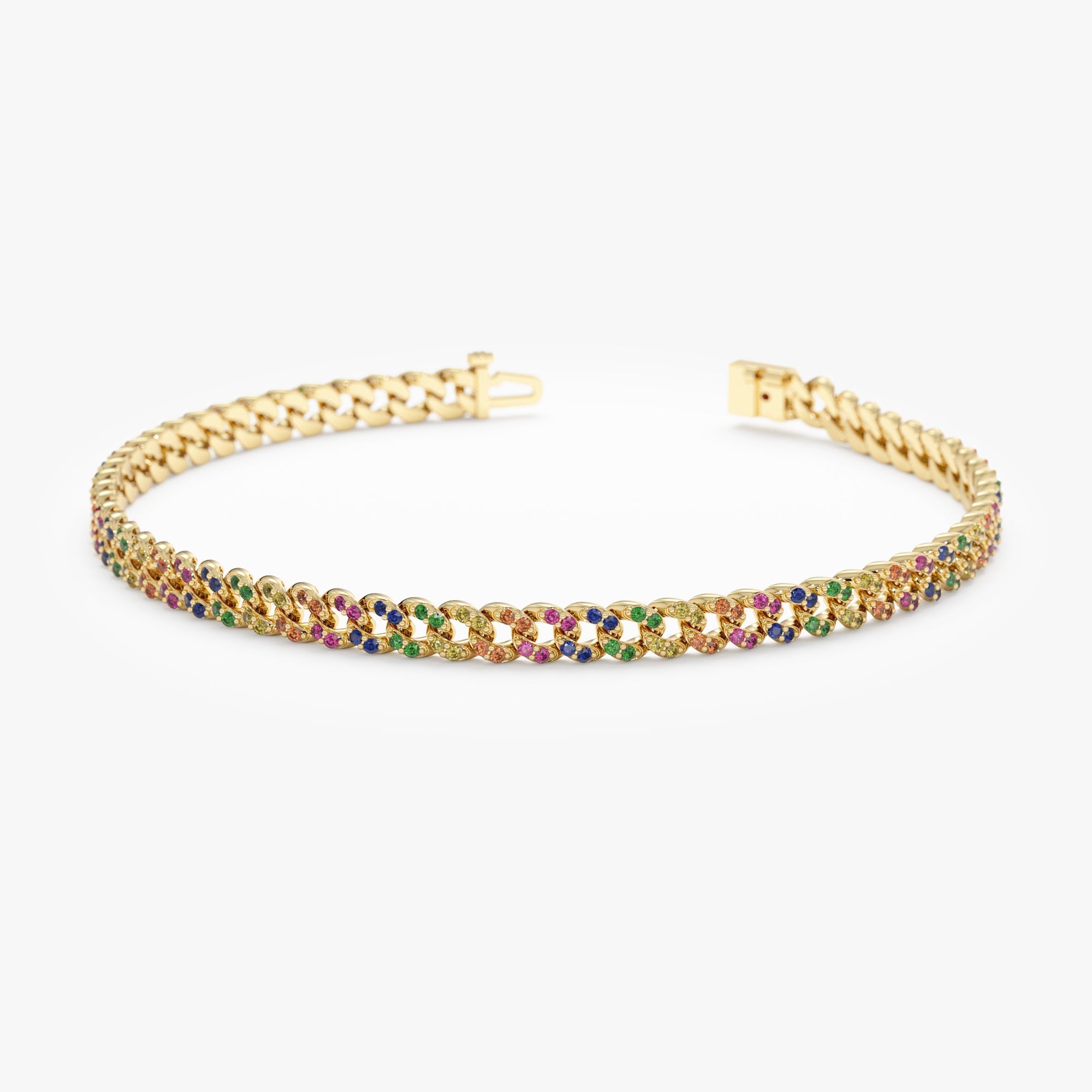 Rainbow Sapphire Cuban Chain Bracelet - 3 mm - GeumJewels
