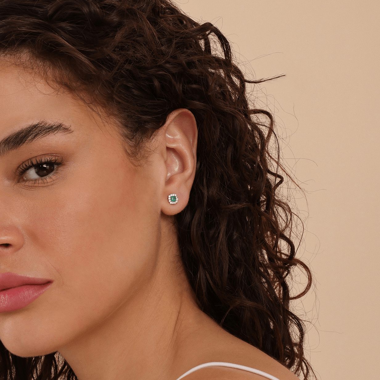 Emerald Diamond Halo Stud Earrings - GeumJewels