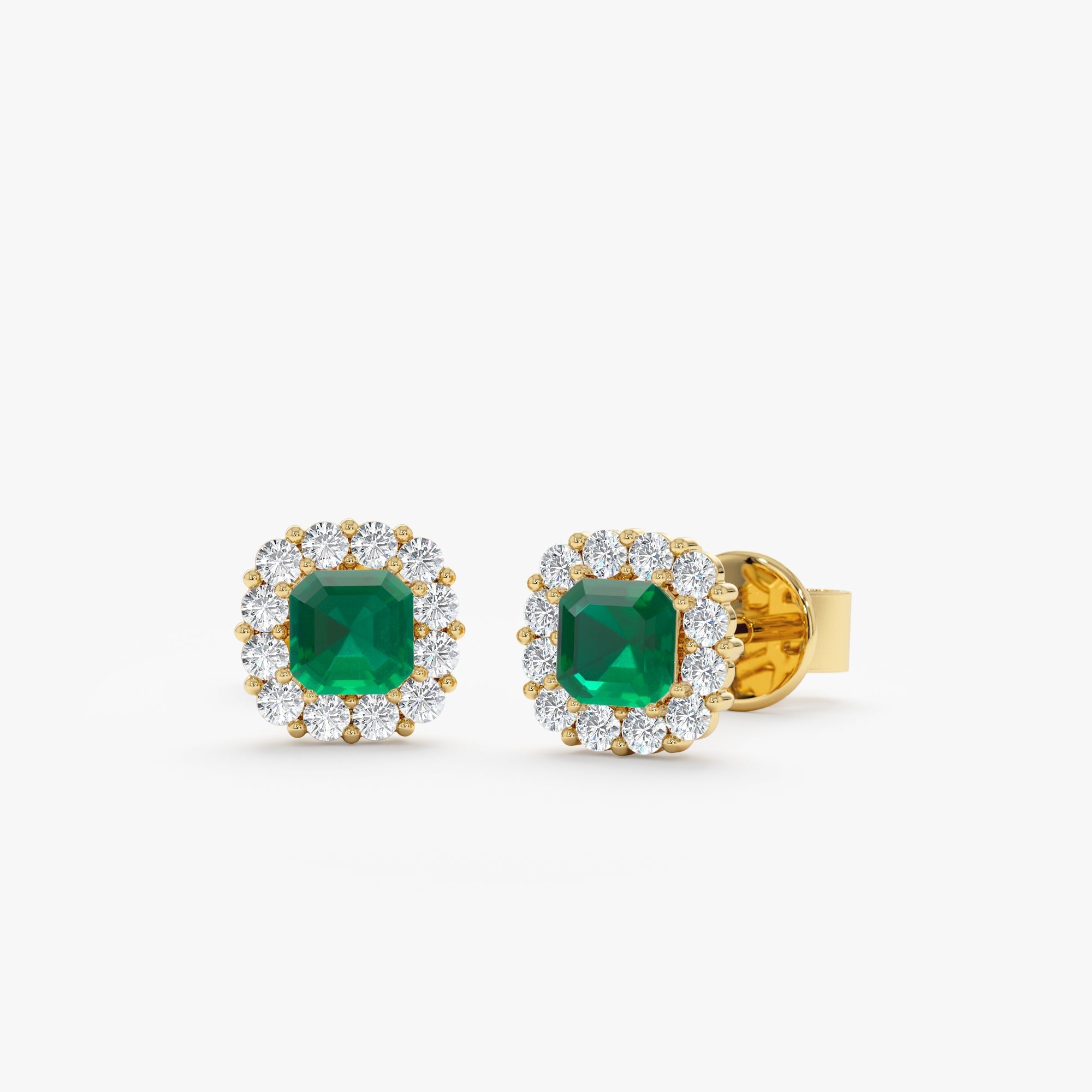Emerald Diamond Halo Stud Earrings - GeumJewels