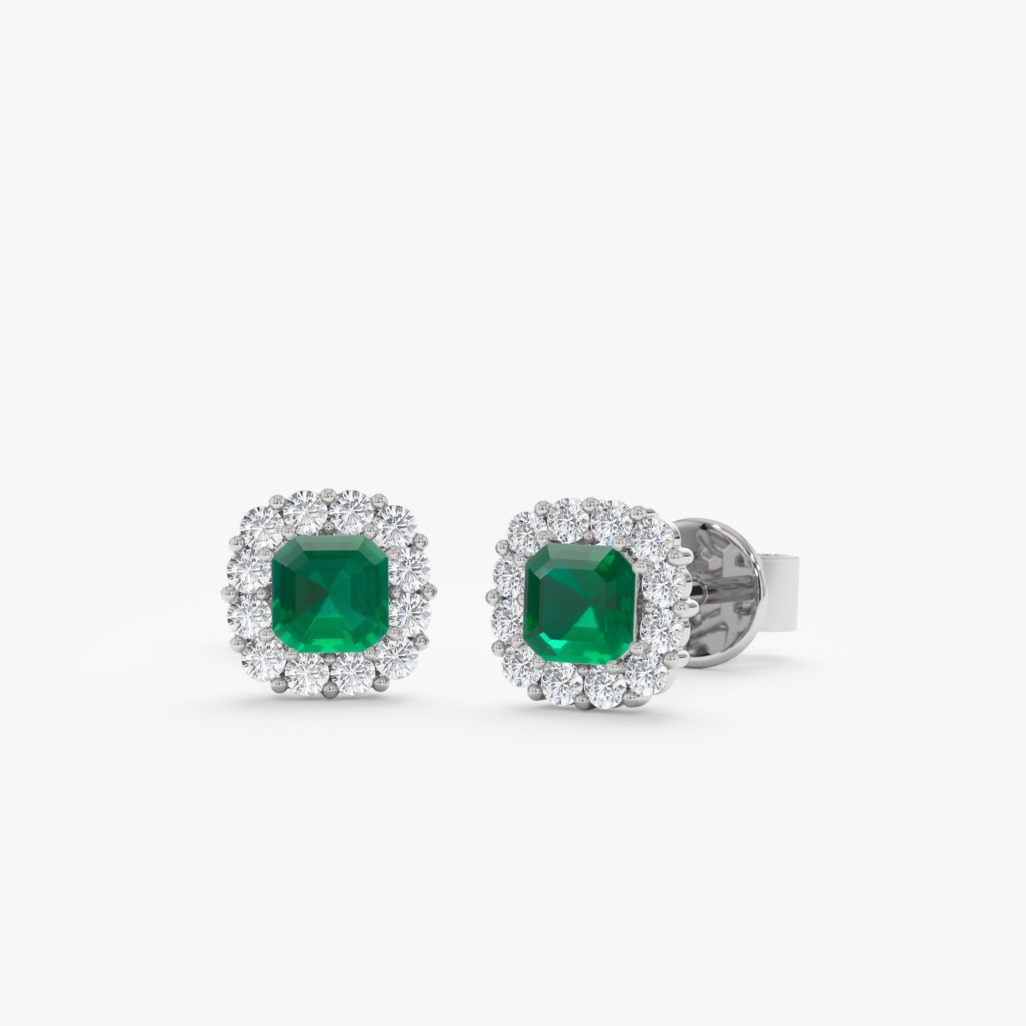 Emerald Diamond Halo Stud Earrings - GeumJewels
