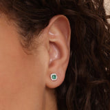 Emerald Diamond Halo Stud Earrings - GeumJewels