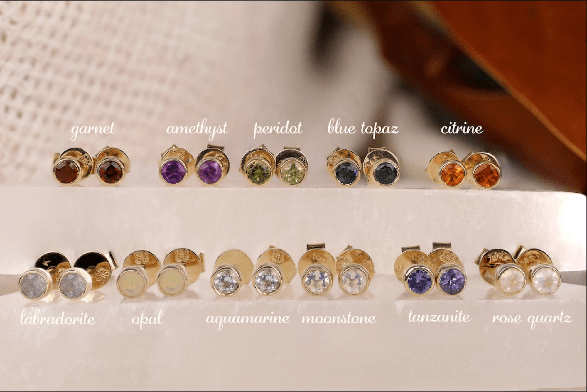 Natural Birthstone Stud Earrings, Vienna - Geum Jewels