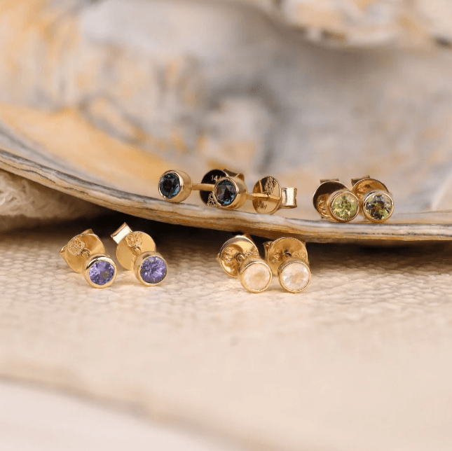 Natural Birthstone Stud Earrings, Vienna - Geum Jewels