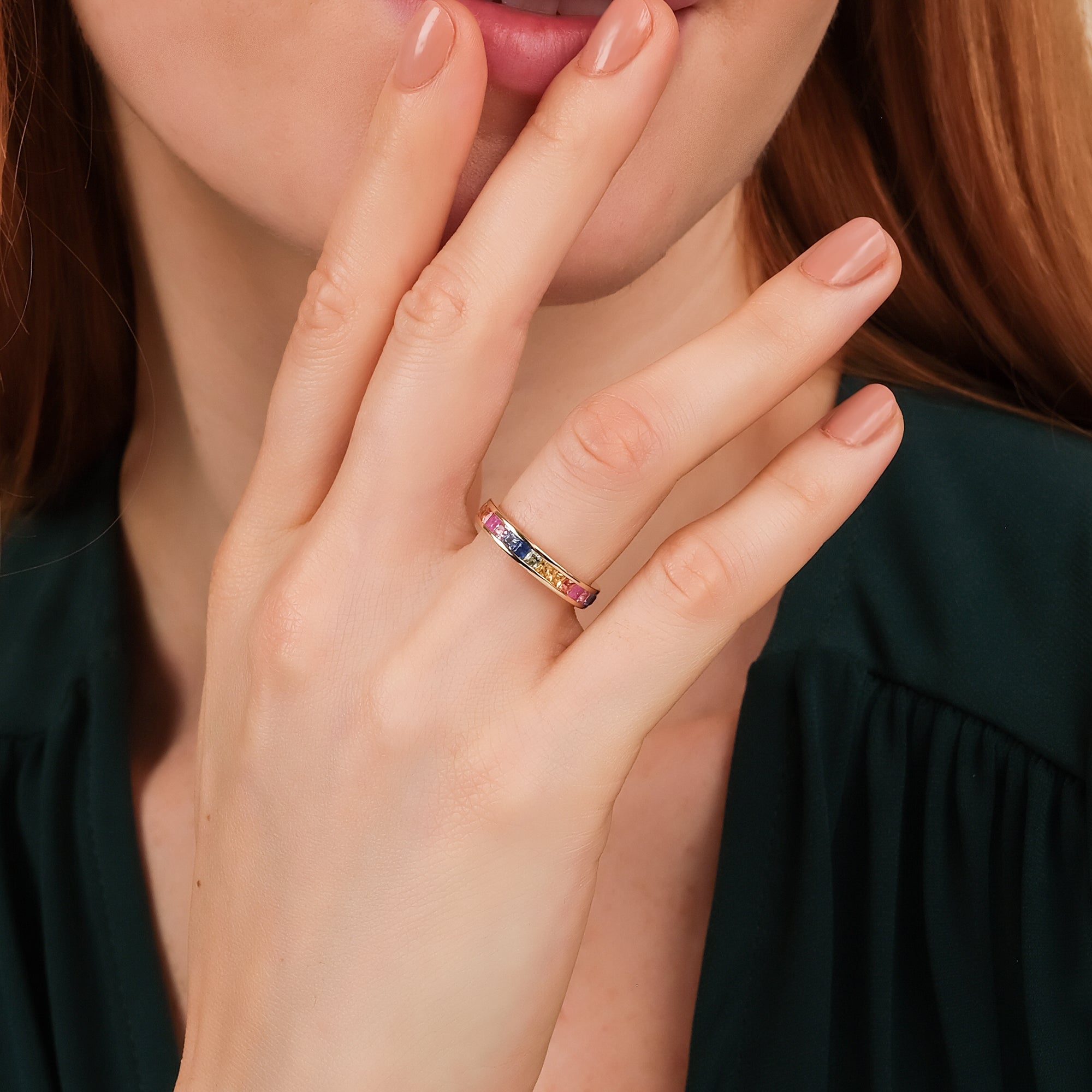 Rainbow Sapphire Eternity Ring - GeumJewels
