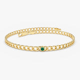 14k Gold Cuban Link Bracelet w/ Bezel Setting Emerald - GeumJewels