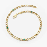 14k Gold Cuban Link Bracelet w/ Bezel Setting Emerald - GeumJewels