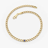 14k Gold Cuban Link Bracelet w/ Bezel Setting Sapphire - GeumJewels