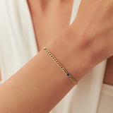 14k Gold Cuban Link Bracelet w/ Bezel Setting Sapphire - GeumJewels
