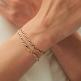 14k Gold Cuban Link Bracelet w/ Bezel Setting Sapphire - GeumJewels