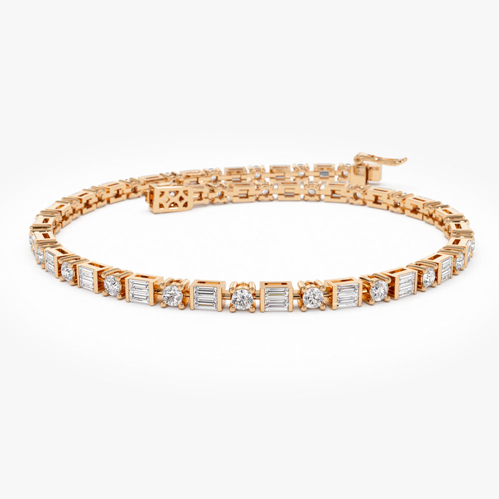 14k Baguette & Round Natural Diamond Tennis Bracelet - GeumJewels