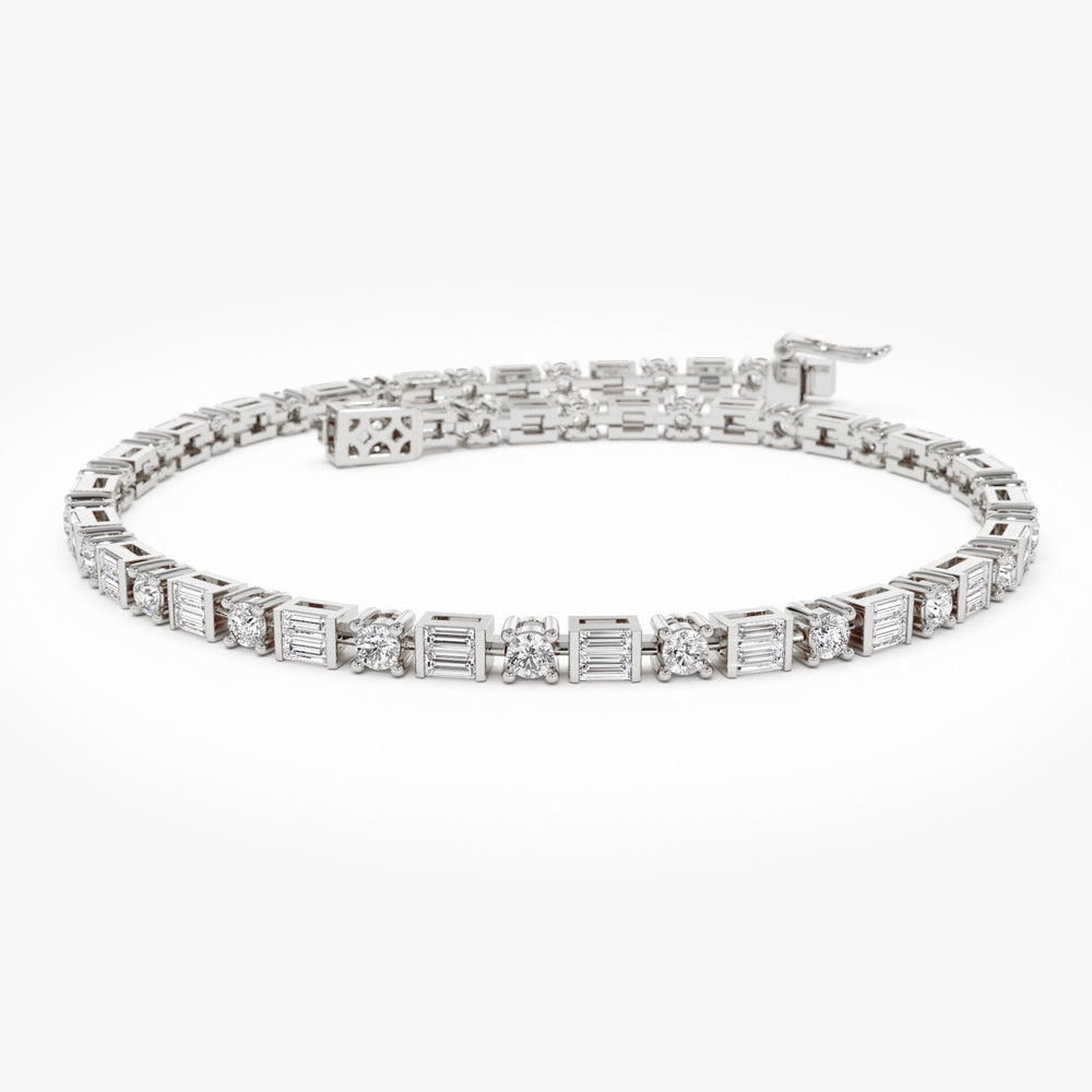 14k Baguette & Round Natural Diamond Tennis Bracelet - GeumJewels