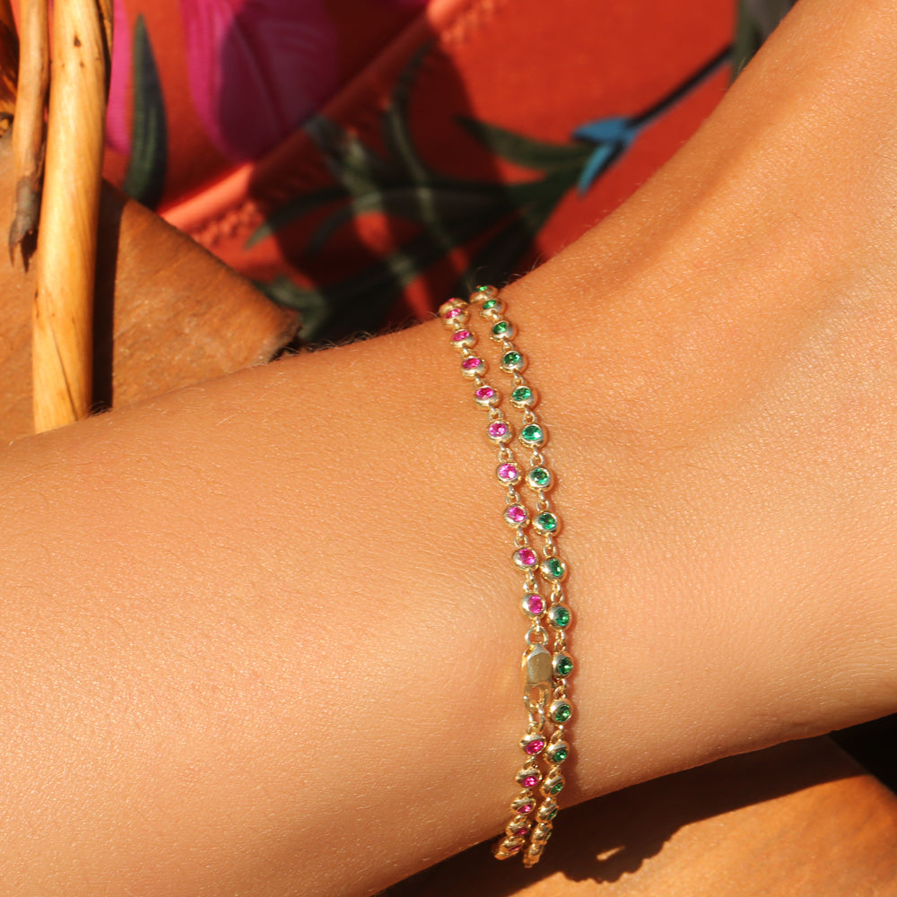 14k Bezel Set Emerald Tennis Bracelet - GeumJewels