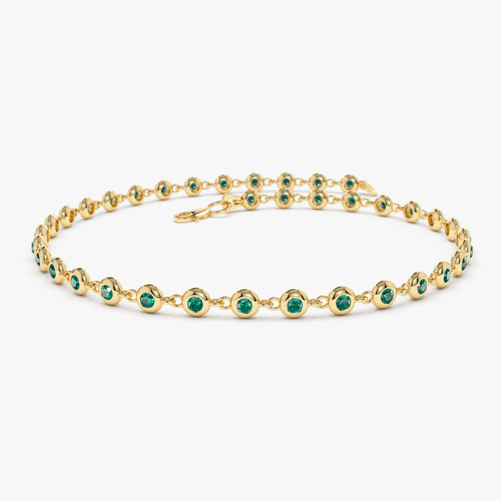 14k Bezel Set Emerald Tennis Bracelet - GeumJewels