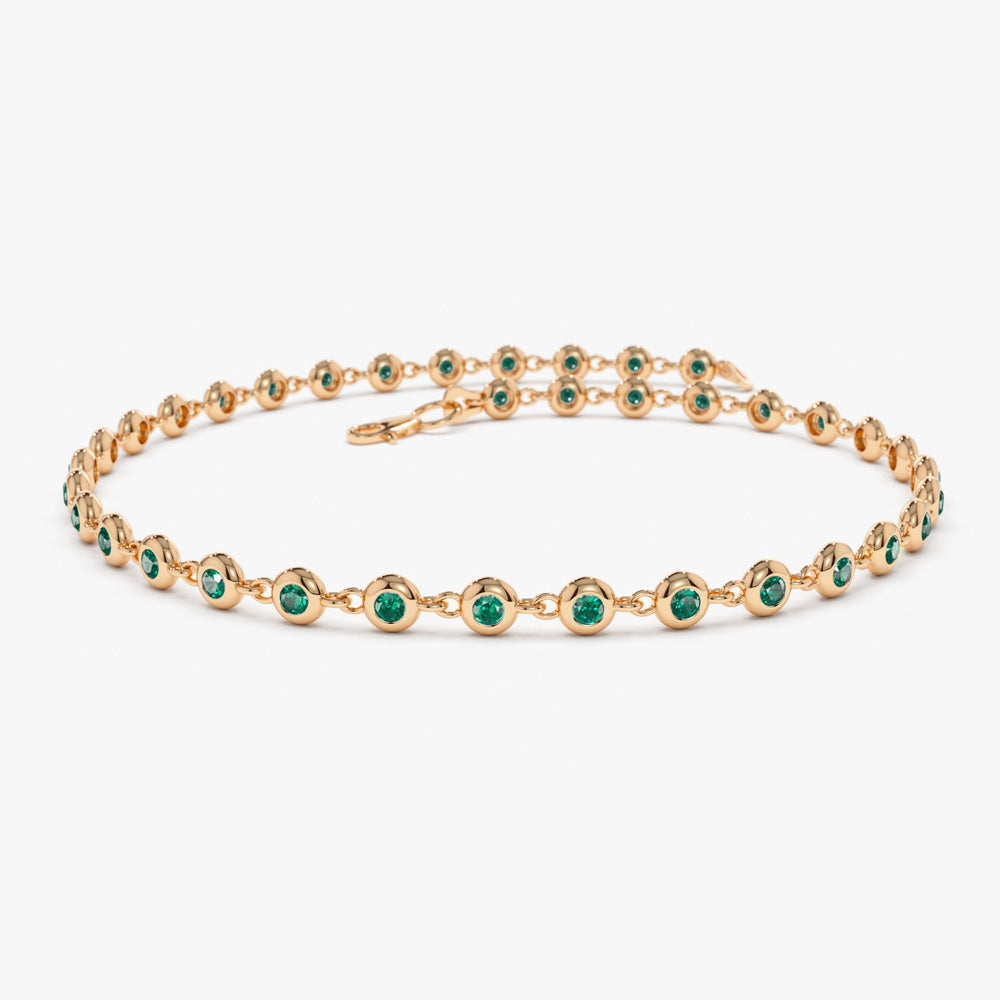14k Bezel Set Emerald Tennis Bracelet - GeumJewels