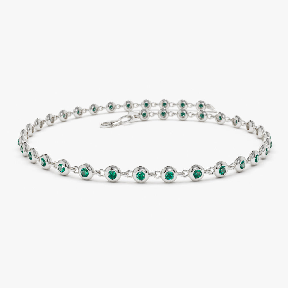 14k Bezel Set Emerald Tennis Bracelet - GeumJewels
