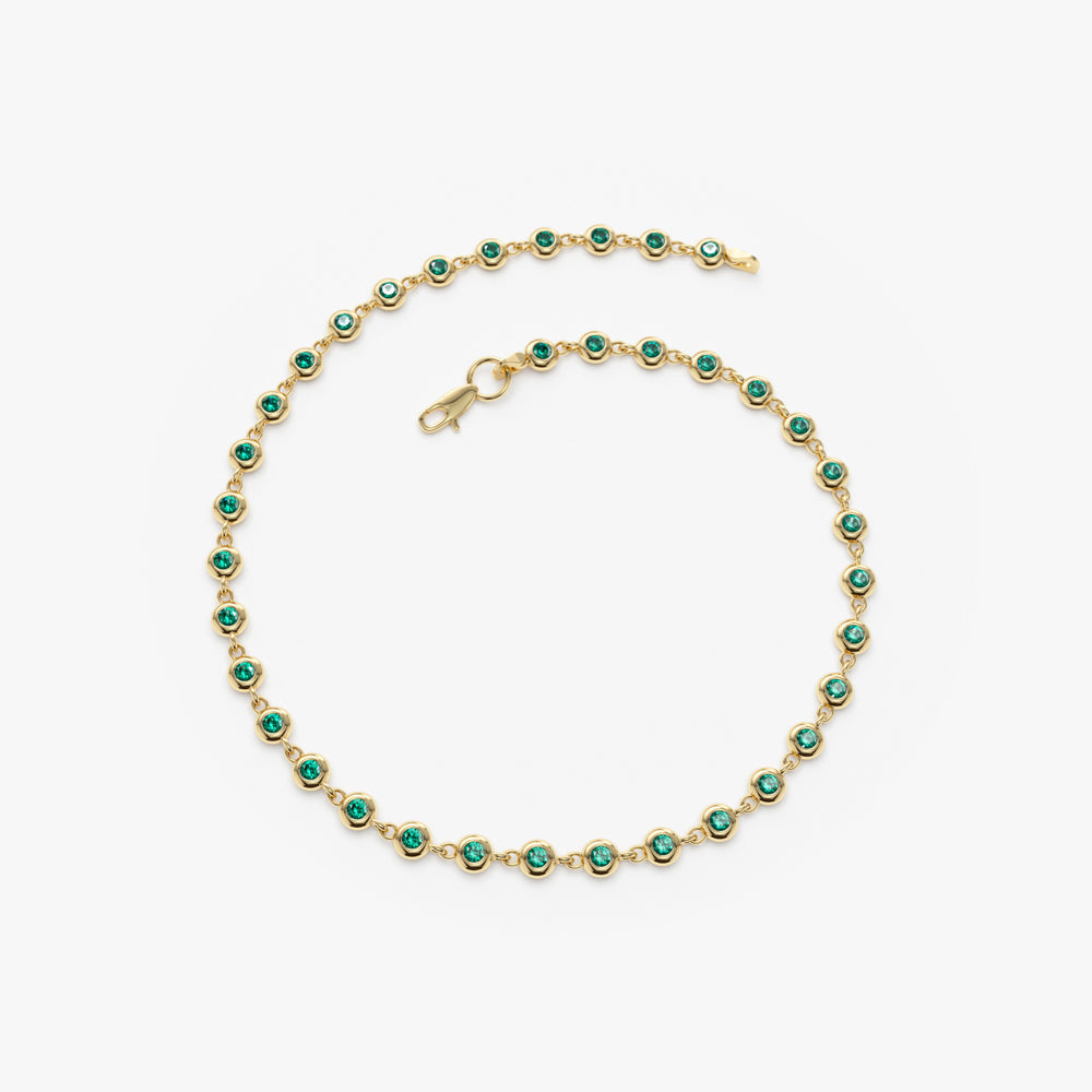 14k Bezel Set Emerald Tennis Bracelet - GeumJewels