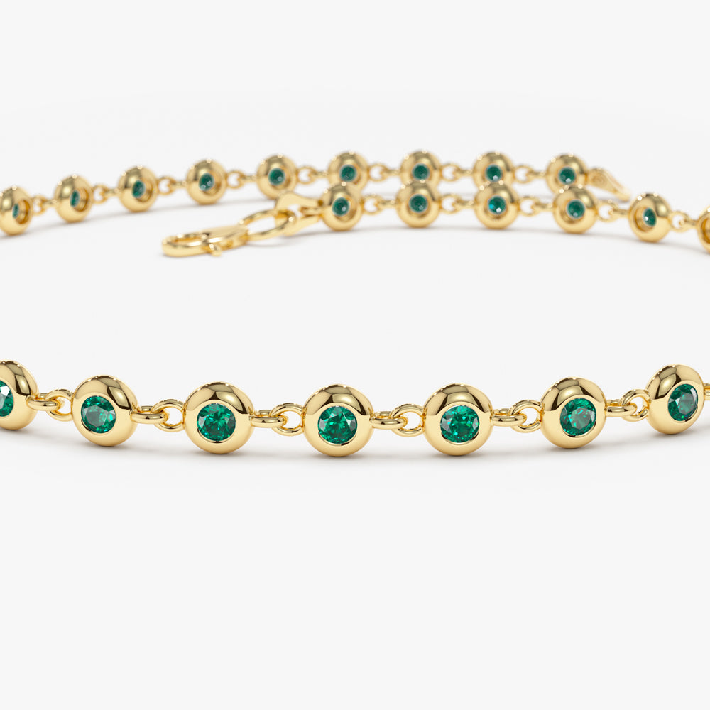 14k Bezel Set Emerald Tennis Bracelet - GeumJewels
