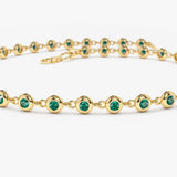 14k Bezel Set Emerald Tennis Bracelet - GeumJewels