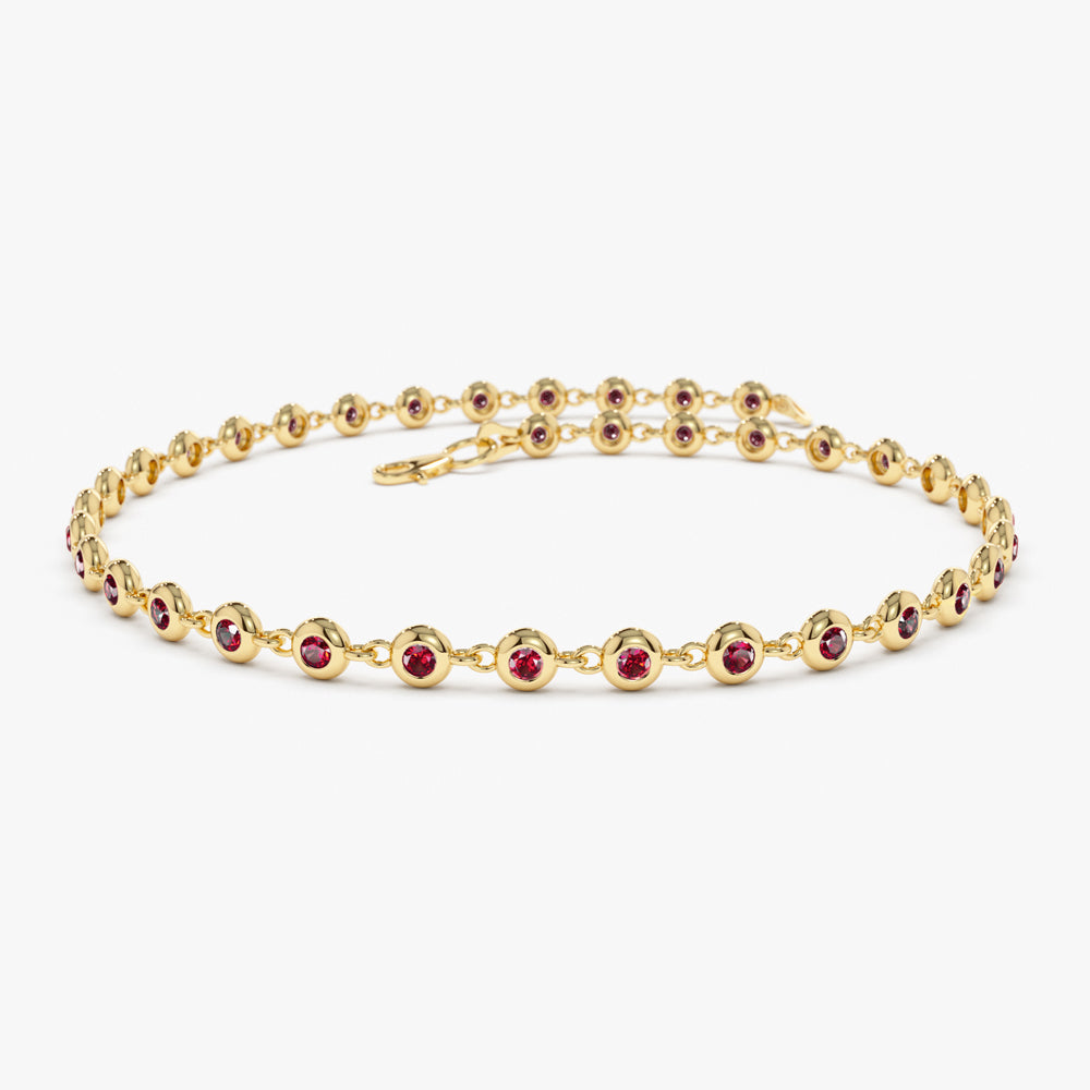 14k Bezel Set Ruby Tennis Bracelet - GeumJewels