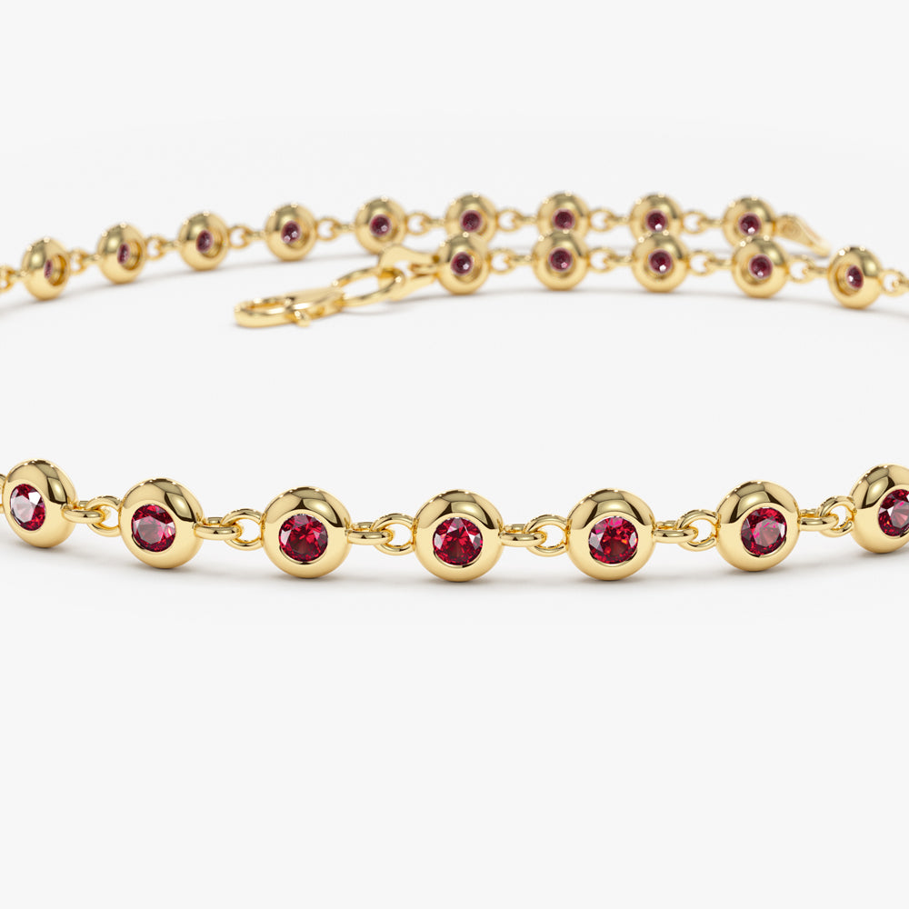 14k Bezel Set Ruby Tennis Bracelet - GeumJewels