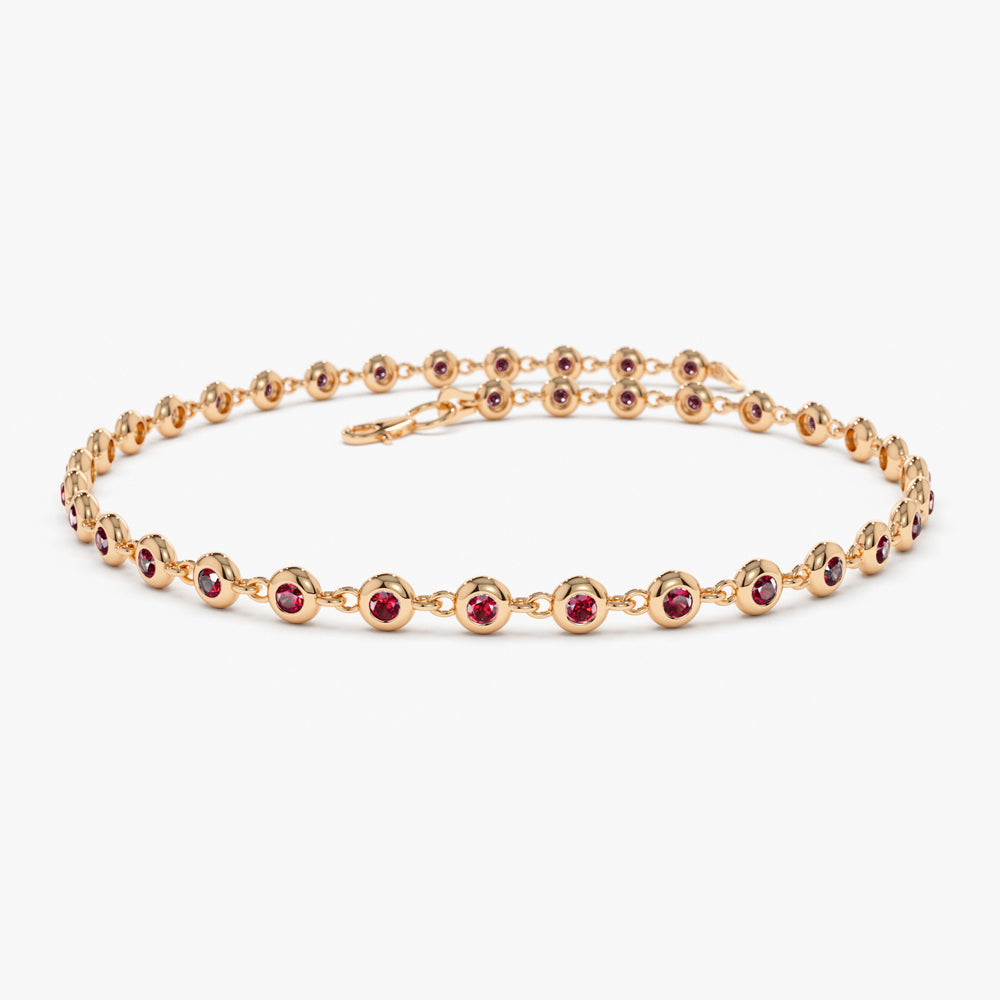 14k Bezel Set Ruby Tennis Bracelet - GeumJewels