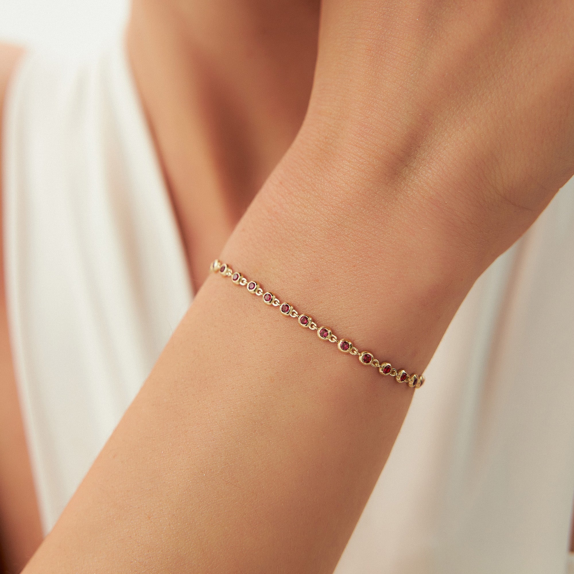 14k Bezel Set Ruby Tennis Bracelet - GeumJewels