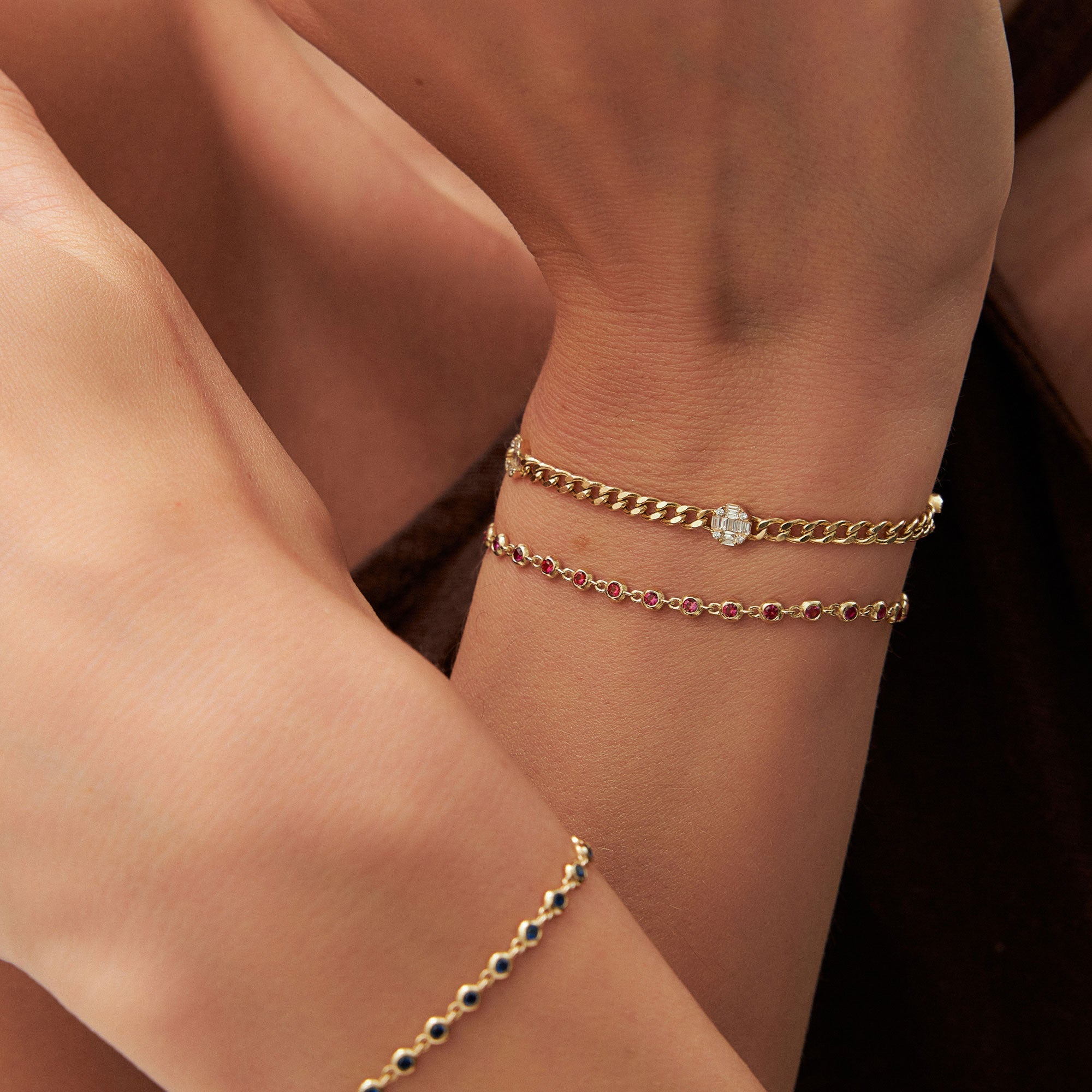 14k Bezel Set Ruby Tennis Bracelet - GeumJewels