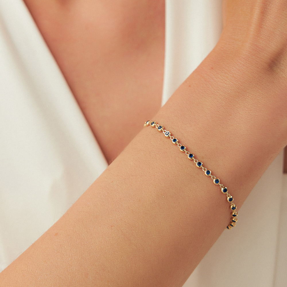 14k Bezel Set Sapphire Tennis Bracelet - GeumJewels