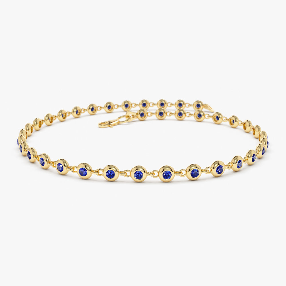 14k Bezel Set Sapphire Tennis Bracelet - GeumJewels