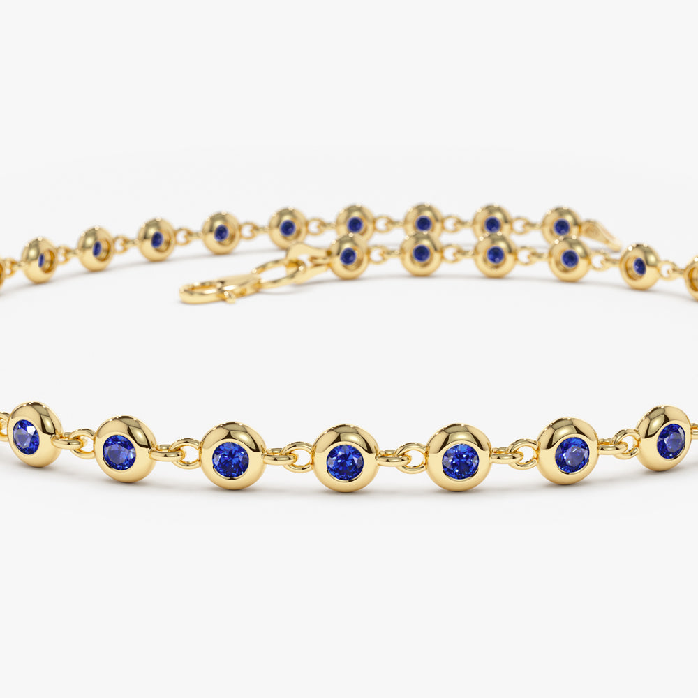 14k Bezel Set Sapphire Tennis Bracelet - GeumJewels