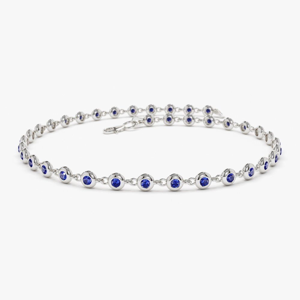 14k Bezel Set Sapphire Tennis Bracelet - GeumJewels