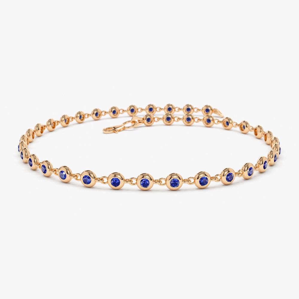 14k Bezel Set Sapphire Tennis Bracelet - GeumJewels