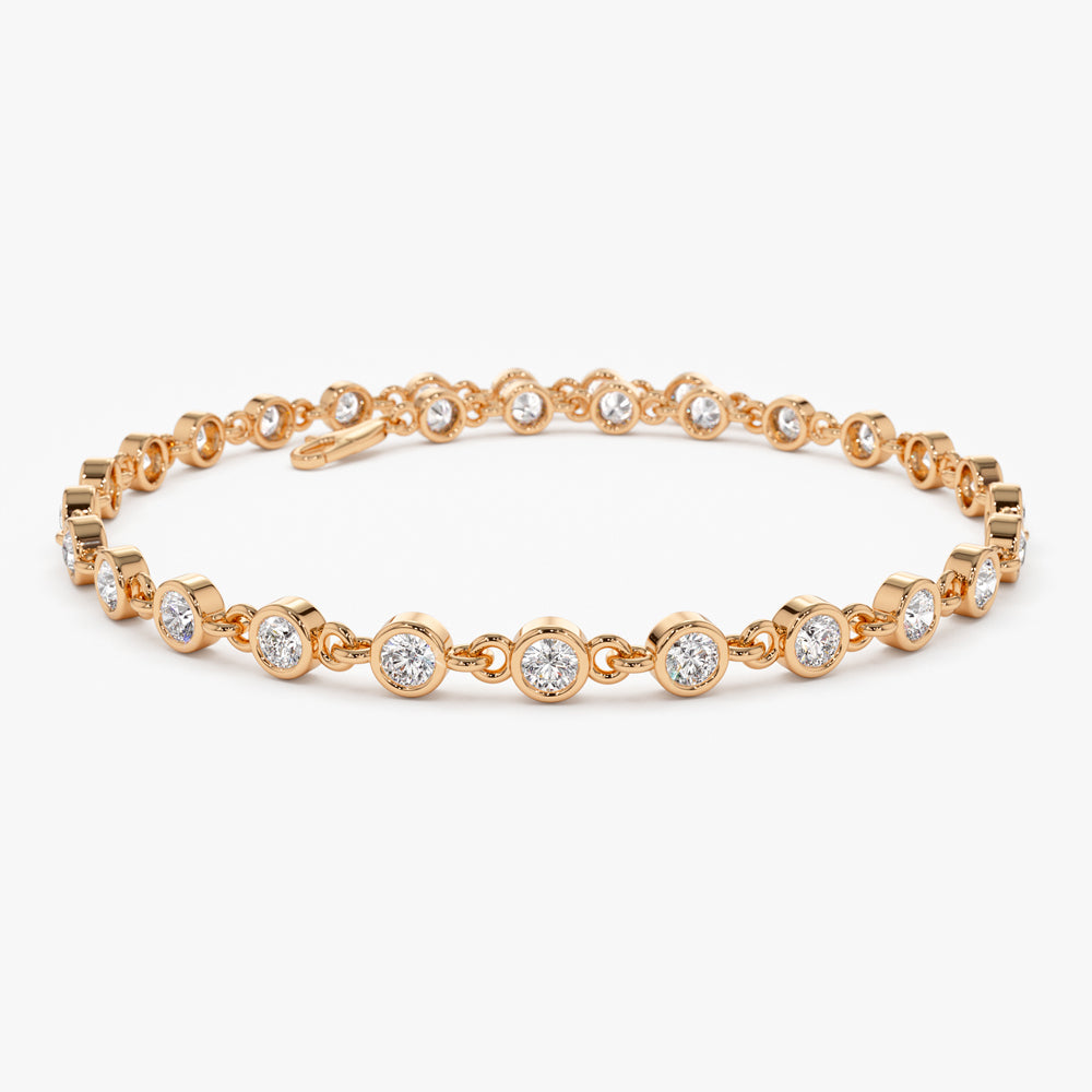 14k Bezel Setting Diamond Tennis Bracelet - GeumJewels