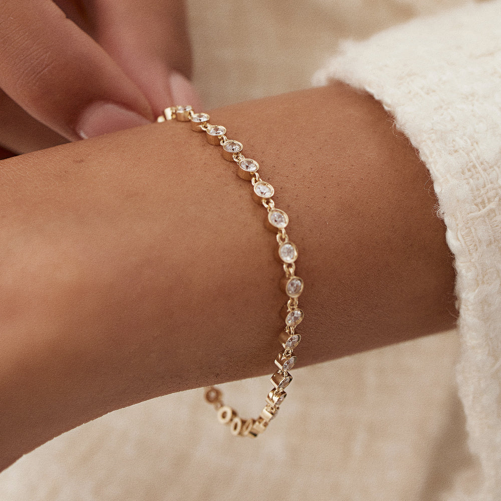 14k Bezel Setting Diamond Tennis Bracelet - GeumJewels