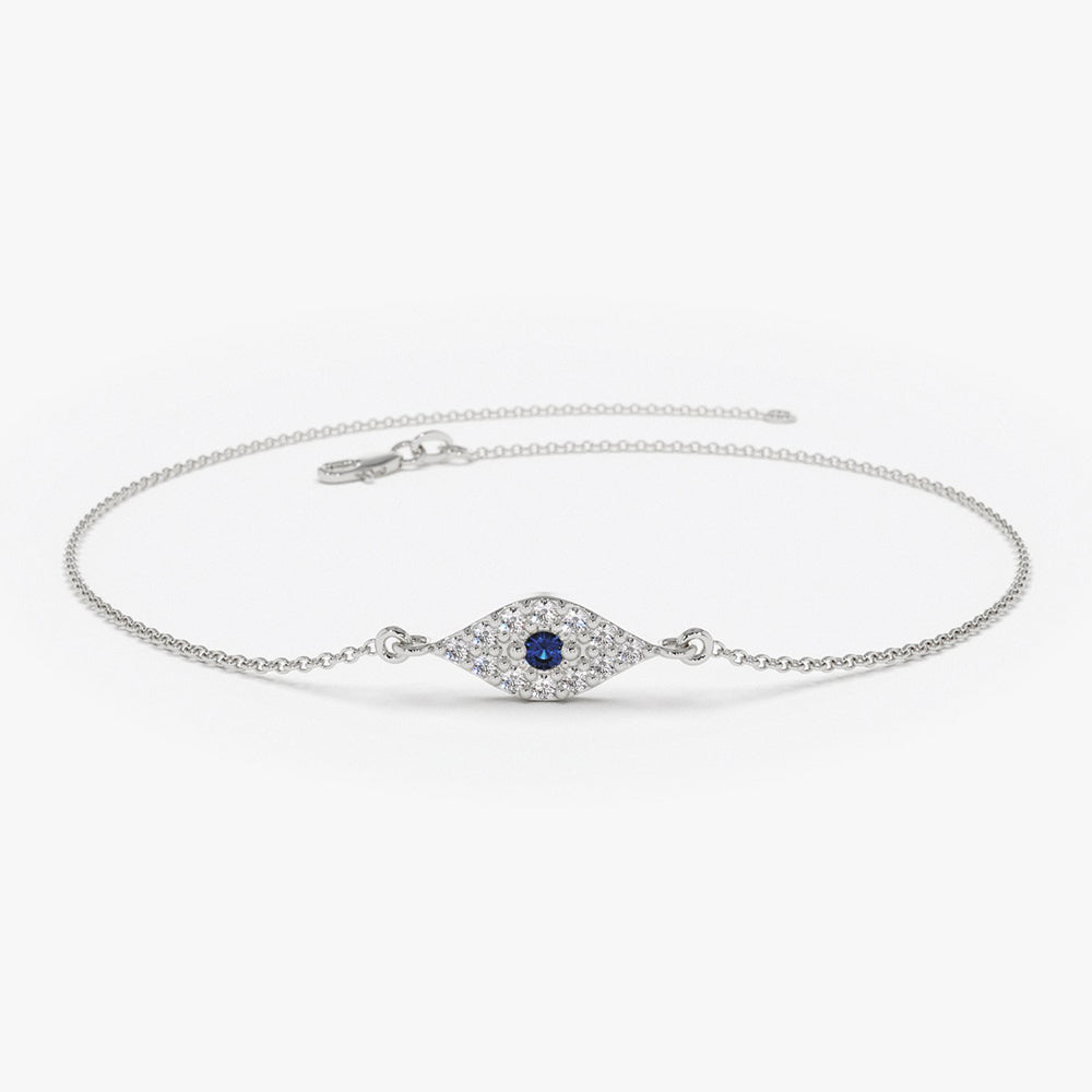 14k Diamond and Sapphire Evil Eye Bracelet - GeumJewels
