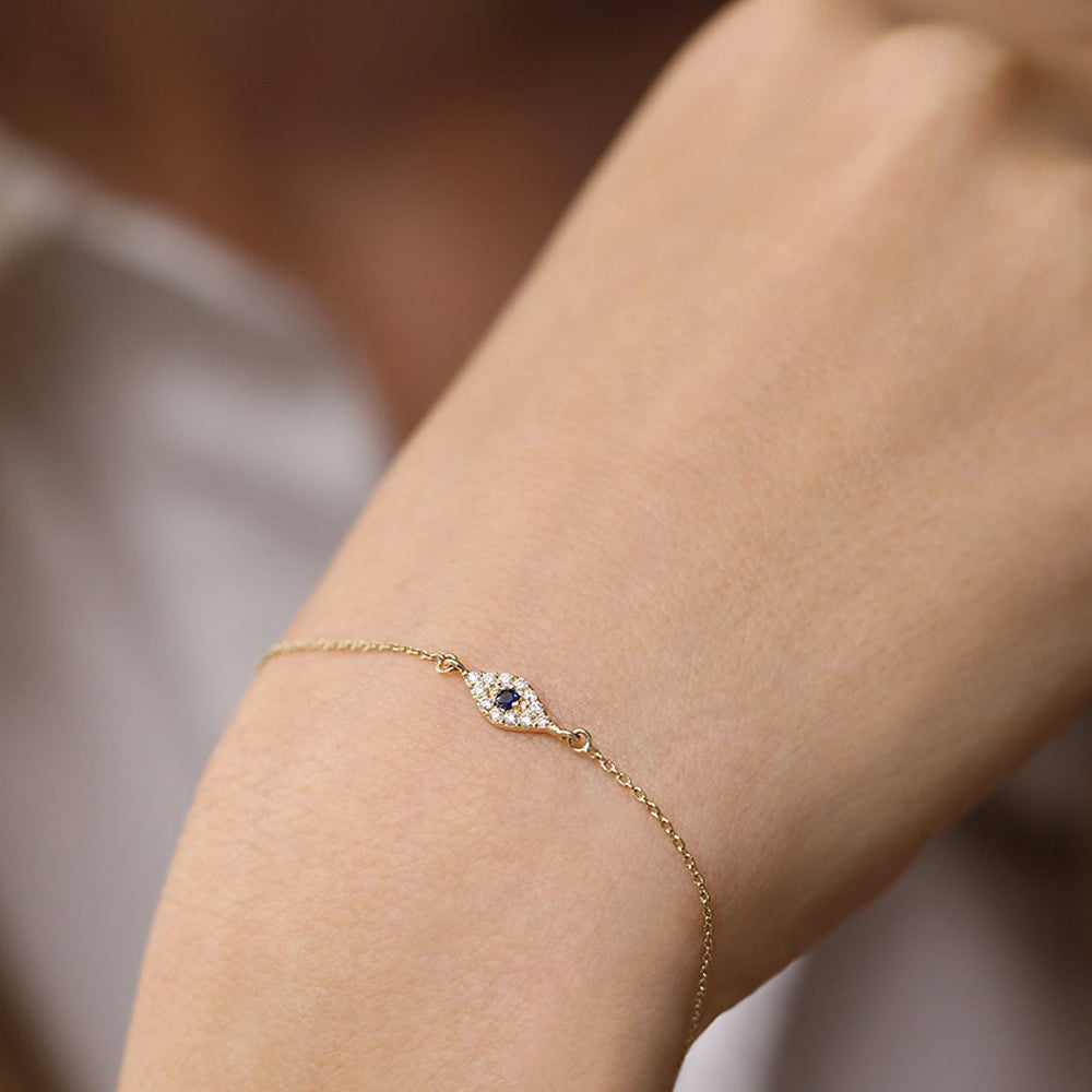 14k Diamond and Sapphire Evil Eye Bracelet - GeumJewels